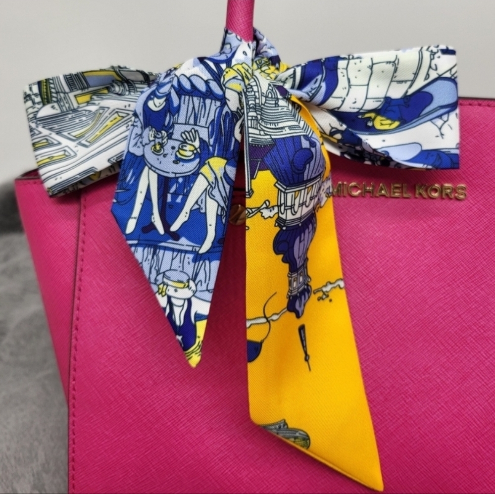 New Tower Print Silk Skinny Scarf Twilly - Picture 1 of 6